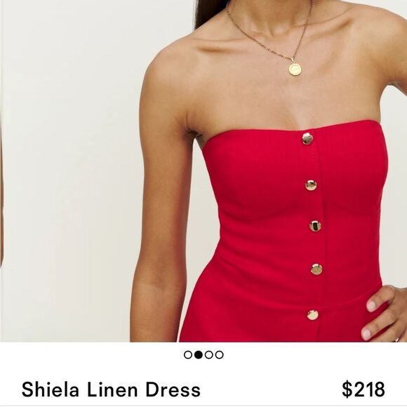 Reformation Shiela Linen Red Strapless mini Dress size 8 - Picture 3 of 8